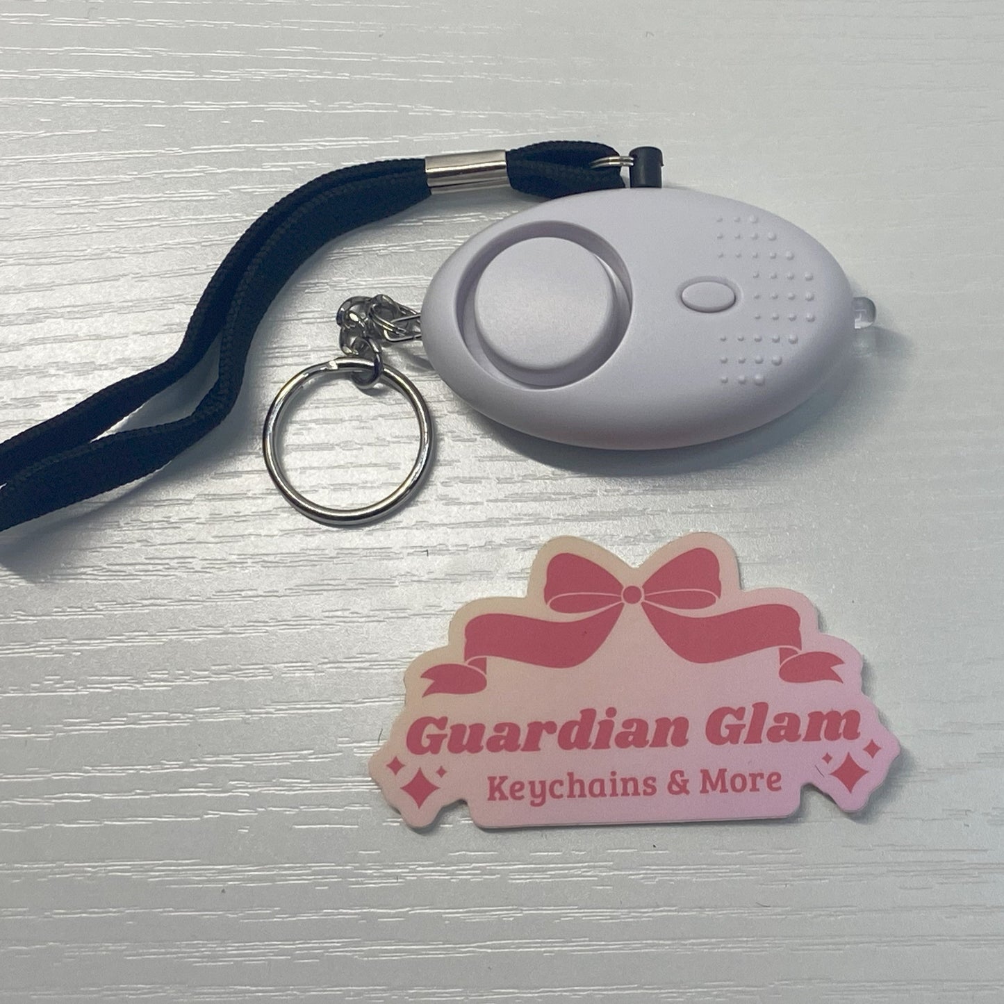 White Flashlight Alarm Keychain 